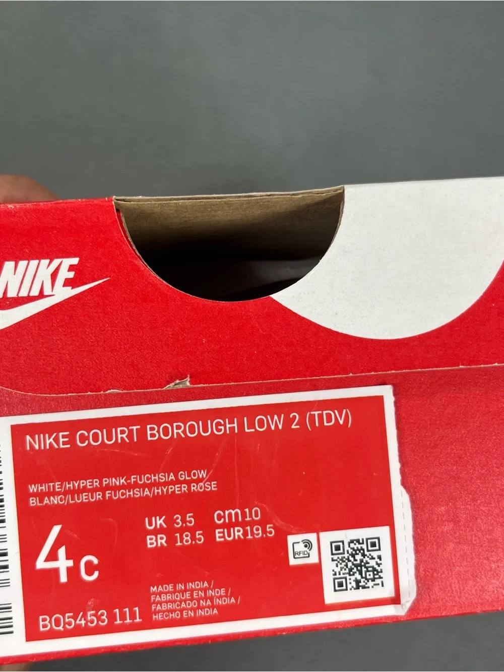 Nike Court Borough Low 2 Girls White Pink Shoes size 4C